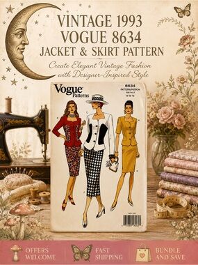 Vintage 1993 Vogue 8634 Uncut Jacket Skirt Sewing Pattern 8-12